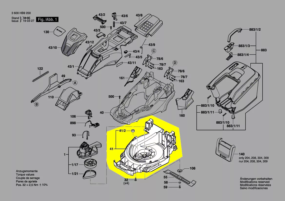châssis tondeuse réf. F 016 L90 444 Bosch